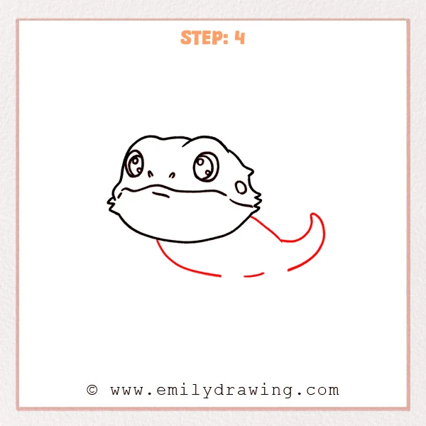 how to draw a bearded dragon - Step 4: A long body curve and a tapering tail are added behind the bearded dragon head.
